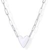 imagePAVOI 14K Gold Plated Heart Enamel Pendant Necklace for Women  Love Paperclip Chain Necklaces  Blue Pink Purple White Enamel Heart PendantsWhite Gold