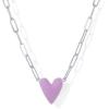 imagePAVOI 14K Gold Plated Heart Enamel Pendant Necklace for Women  Love Paperclip Chain Necklaces  Blue Pink Purple White Enamel Heart PendantsWhite Gold
