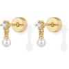imagePAVOI 14K Gold Plated Sentimental Dangle Flat Back Earrings for Women  Helix and Cartilage Pearl Cluster Triangle Lotus Pear Marquise Cubic Zirconia Screw Back Earring PairPearl  CZ