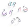 imagePAVOI 14K Gold Plated Sterling Silver Post Earrings for Women  Colored Enamel Cubic Zirconia Huggie Hoop Earrings  Blue Pink Purple White JewelryWhite Gold  Purple Enamel