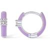 imagePAVOI 14K Gold Plated Sterling Silver Post Earrings for Women  Colored Enamel Cubic Zirconia Huggie Hoop Earrings  Blue Pink Purple White JewelryWhite Gold  Purple Enamel