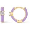 imagePAVOI 14K Gold Plated Sterling Silver Post Earrings for Women  Colored Enamel Cubic Zirconia Huggie Hoop Earrings  Blue Pink Purple White JewelryYellow Gold  Purple Enamel