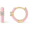 imagePAVOI 14K Gold Plated Sterling Silver Post Earrings for Women  Colored Enamel Cubic Zirconia Huggie Hoop Earrings  Blue Pink Purple White JewelryYellow Gold  Pink Enamel