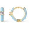imagePAVOI 14K Gold Plated Sterling Silver Post Earrings for Women  Colored Enamel Cubic Zirconia Huggie Hoop Earrings  Blue Pink Purple White JewelryYellow Gold  Blue Enamel