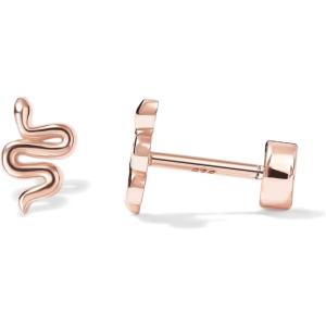 imagePAVOI 14K Gold Plated 925 Sterling Silver Posts Pair of Flat Back Stud Earrings for Women  Cartilage Helix Piercing  Heart Moon Snake Smiley Butterfly Yin and Yang North Star EarringSnake