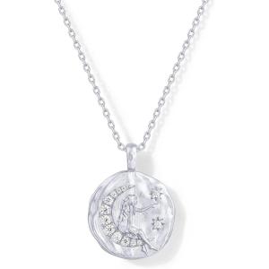 imagePAVOI 14K Gold Plated Engraved Hammered Oval Coin Pendant Necklace for Women  Hamsa Stars Bohemian Pendant Adjustable Chain Necklaces  Calm Inspirational Secret PhrasesWhite Gold