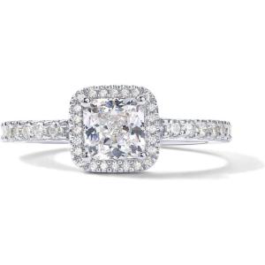 imagePAVOI 14K Gold Plated Halo Ring  Heart Ring for Women  Square Round Promise Rings for HerWhite Gold