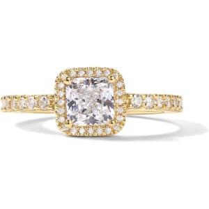imagePAVOI 14K Gold Plated Halo Ring  Heart Ring for Women  Square Round Promise Rings for HerYellow Gold