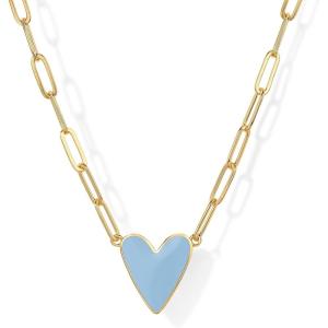 imagePAVOI 14K Gold Plated Heart Enamel Pendant Necklace for Women  Love Paperclip Chain Necklaces  Blue Pink Purple White Enamel Heart PendantsYellow Gold