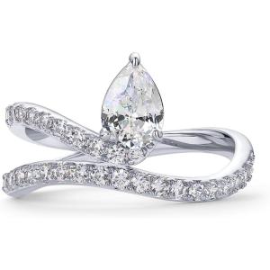 imagePAVOI 14K Gold Plated Premium Cubic Zirconia Square Solitaire Engagement Ring for Women  Unique Wavy Promise and Fake Wedding RingWhite Gold