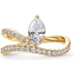 imagePAVOI 14K Gold Plated Premium Cubic Zirconia Square Solitaire Engagement Ring for Women  Unique Wavy Promise and Fake Wedding RingYellow Gold