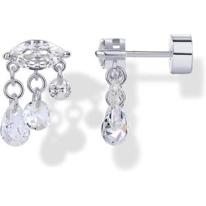 imagePAVOI 14K Gold Plated Sentimental Dangle Flat Back Earrings for Women  Helix and Cartilage Pearl Cluster Triangle Lotus Pear Marquise Cubic Zirconia Screw Back Earring PairMarquise