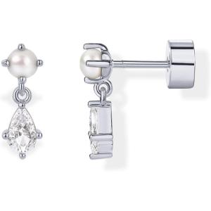 imagePAVOI 14K Gold Plated Sentimental Dangle Flat Back Earrings for Women  Helix and Cartilage Pearl Cluster Triangle Lotus Pear Marquise Cubic Zirconia Screw Back Earring PairPear