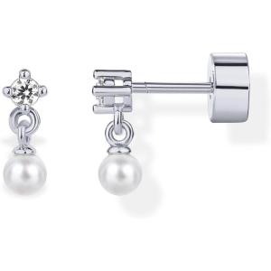 imagePAVOI 14K Gold Plated Sentimental Dangle Flat Back Earrings for Women  Helix and Cartilage Pearl Cluster Triangle Lotus Pear Marquise Cubic Zirconia Screw Back Earring PairPearl  CZ
