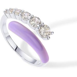 imagePAVOI 14K Gold Plated Stackable Rings for Women  Open Twist Wavy Colored Enamel and Cubic Zirconia Rings  Blue White Purple Enamel Eternity BandsWhite Gold  Purple Enamel