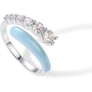 imagePAVOI 14K Gold Plated Stackable Rings for Women  Open Twist Wavy Colored Enamel and Cubic Zirconia Rings  Blue White Purple Enamel Eternity BandsWhite Gold  Blue Enamel