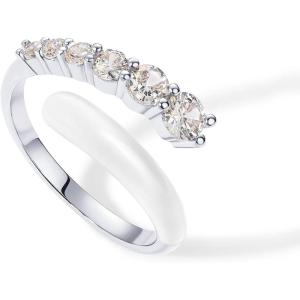 imagePAVOI 14K Gold Plated Stackable Rings for Women  Open Twist Wavy Colored Enamel and Cubic Zirconia Rings  Blue White Purple Enamel Eternity BandsWhite Gold  White Enamel