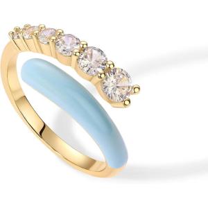 imagePAVOI 14K Gold Plated Stackable Rings for Women  Open Twist Wavy Colored Enamel and Cubic Zirconia Rings  Blue White Purple Enamel Eternity BandsYellow Gold  Blue Enamel