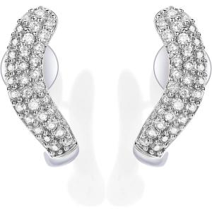 imagePAVOI 14K Gold Plated Sterling Silver Post CZ Wavy Stud Earrings  Twisted Wave Cubic Zirconia Half Huggie Earrings for WomenWhite Gold