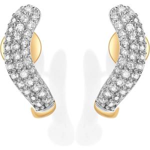 imagePAVOI 14K Gold Plated Sterling Silver Post CZ Wavy Stud Earrings  Twisted Wave Cubic Zirconia Half Huggie Earrings for WomenYellow Gold