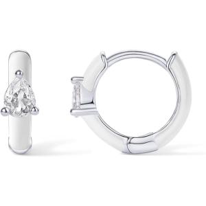 imagePAVOI 14K Gold Plated Sterling Silver Post Earrings for Women  Colored Enamel Cubic Zirconia Huggie Hoop Earrings  Blue Pink Purple White JewelryWhite Gold  White Enamel