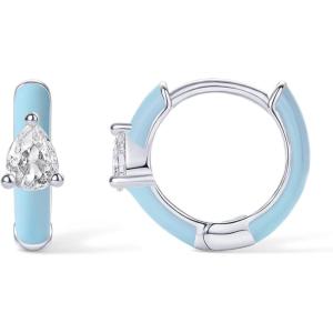imagePAVOI 14K Gold Plated Sterling Silver Post Earrings for Women  Colored Enamel Cubic Zirconia Huggie Hoop Earrings  Blue Pink Purple White JewelryWhite Gold  Blue Enamel