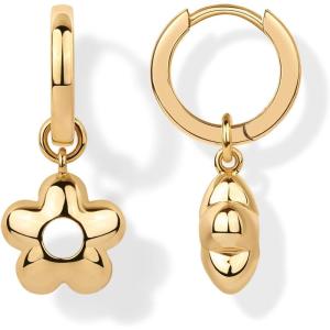 imagePAVOI 14K Gold Plated Sterling Silver Posts Charm Huggie Earrings for Women  Lightweight Love Heart Moon Flower Star Drop Dangle Huggie Charm EarringYellow Gold