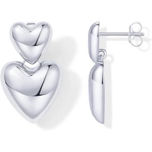 imagePAVOI 14K Gold Plated Sterling Silver Posts Chunky Heart Statement Earrings for Women  Love Friendship Puffy Heart Teardrop Dangle ampamp Stud EarringsWhite Gold
