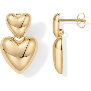 imagePAVOI 14K Gold Plated Sterling Silver Posts Chunky Heart Statement Earrings for Women  Love Friendship Puffy Heart Teardrop Dangle ampamp Stud EarringsYellow Gold