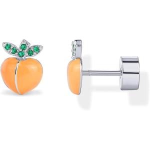 imagePAVOI 14K Gold Plated Sterling Silver Posts Enamel Flatback Stud Earrings for Women  Colored Chili Pepper Strawberry Peach Cherry Emoji Screwback Earrings  Dainty Helix Cartilage Piercing JewelryPeach