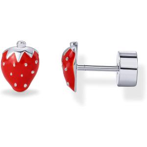 imagePAVOI 14K Gold Plated Sterling Silver Posts Enamel Flatback Stud Earrings for Women  Colored Chili Pepper Strawberry Peach Cherry Emoji Screwback Earrings  Dainty Helix Cartilage Piercing JewelryStrawberry