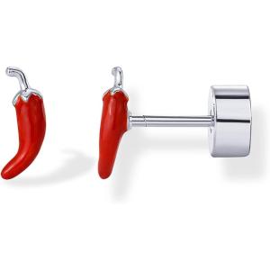 imagePAVOI 14K Gold Plated Sterling Silver Posts Enamel Flatback Stud Earrings for Women  Colored Chili Pepper Strawberry Peach Cherry Emoji Screwback Earrings  Dainty Helix Cartilage Piercing JewelryChili Pepper