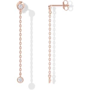 imagePAVOI 14K Gold Plated Sterling Silver Posts Station Linear Dangle Earrings for Women  Simulated Diamond Chain Drop EarringsRose Gold