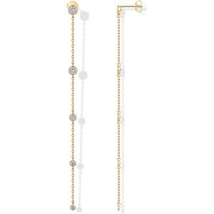 imagePAVOI 14K Gold Plated Sterling Silver Posts Station Linear Dangle Earrings for Women  Simulated Diamond Chain Drop EarringsYellow Gold