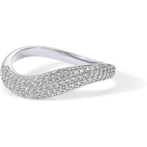 imagePAVOI 14K Gold Plated Wavy Cubic Zirconia Stackable Ring for Women  Twisted Wave CZ Band  Delicate Eternity RingsWhite Gold