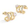 imagePAVOI 14K Gold Plated Sterling Silver Posts Cubic Zirconia Segment Triple Hoop Earrings for Women  Statement Triple Hoop Stud EarringsYellow Gold