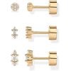 imagePAVOI 14K Gold Plated Sterling Silver Posts Dainty Mini MultiShape Flat Back Stud Earring Pack for Women  Helix Cartilage Piercing Jewelry3Pair Set