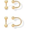 imagePAVOI 14K Gold Plated Sterling Silver Posts Double Half Huggie Earring Jacket Pack for Women  Gold Statement Loop Hoop Earring Set  Heart Ball Cubic Zirconia Screwback StudsBall