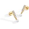 imagePAVOI 14K Gold Plated Sterling Silver Posts Mini Bar Drop Dangle Flatback Earrings for Women  Dainty Helix Cartilage Piercing Jewelry  Baguette Bezel Marquise Pearl Cubic Zirconia Screwback Stud EarringsPearl
