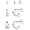 imagePAVOI 14K18K Yellow Gold Plated Sterling Silver Posts Three Pairs Small Hoop Earrings for Women  Statement Gold Hoop Earrings Set  Cubic Zirconia Rope Teardrop Chunky Huggie Earscape PiercingsWhite Gold