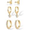 imagePAVOI 18K Gold Plated Sterling Silver Posts Three Pairs Statement Earrings for Women  Cubic Zirconia Gold Earring Pack  Front Back Ear Jacket Crawler Stud Huggie Piercing Jewelry SetMinimalist
