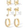 imagePAVOI 18K Gold Plated Sterling Silver Posts Three Pairs Statement Earrings for Women  Cubic Zirconia Gold Earring Pack  Front Back Ear Jacket Crawler Stud Huggie Piercing Jewelry SetEar Jacket