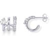 imagePAVOI 14K Gold Plated Sterling Silver Posts Cubic Zirconia Segment Triple Hoop Earrings for Women  Statement Triple Hoop Stud EarringsWhite Gold