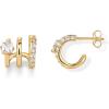 imagePAVOI 14K Gold Plated Sterling Silver Posts Cubic Zirconia Segment Triple Hoop Earrings for Women  Statement Triple Hoop Stud EarringsYellow Gold