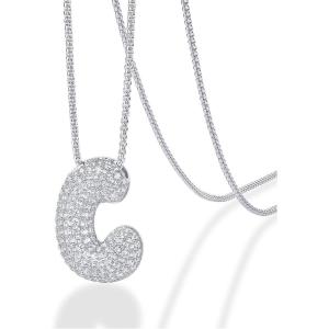imagePAVOI 14K Gold Plated Cubic Zirconia Bubble Letter Initial Necklaces for Women  Gold Balloon Necklace Letter  Chunky Pendant NecklacesC