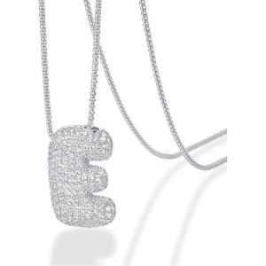imagePAVOI 14K Gold Plated Cubic Zirconia Bubble Letter Initial Necklaces for Women  Gold Balloon Necklace Letter  Chunky Pendant NecklacesE