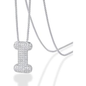 imagePAVOI 14K Gold Plated Cubic Zirconia Bubble Letter Initial Necklaces for Women  Gold Balloon Necklace Letter  Chunky Pendant NecklacesI