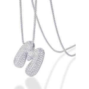 imagePAVOI 14K Gold Plated Cubic Zirconia Bubble Letter Initial Necklaces for Women  Gold Balloon Necklace Letter  Chunky Pendant NecklacesM