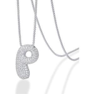 imagePAVOI 14K Gold Plated Cubic Zirconia Bubble Letter Initial Necklaces for Women  Gold Balloon Necklace Letter  Chunky Pendant NecklacesP