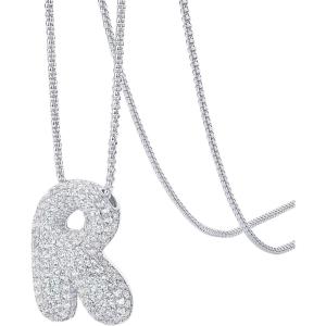 imagePAVOI 14K Gold Plated Cubic Zirconia Bubble Letter Initial Necklaces for Women  Gold Balloon Necklace Letter  Chunky Pendant NecklacesR